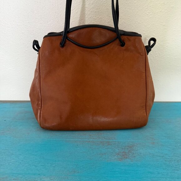 Vintage Jo Ann Page Brown Leather w/ Black Piping Shoulder Bag *Made in the USA* - Picture 6 of 10